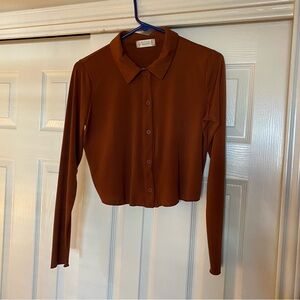 Altar'd State Rust Button-Down Crop Top